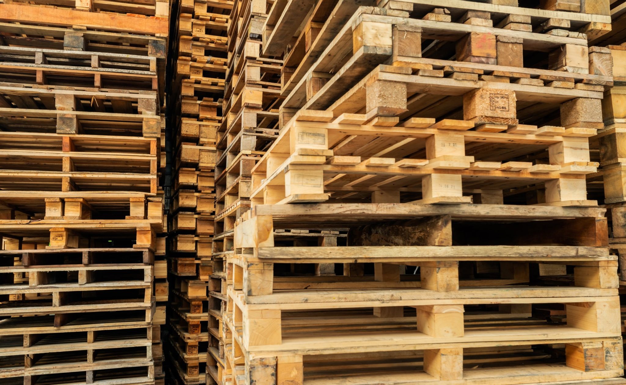 Wooden pallets in warehouse